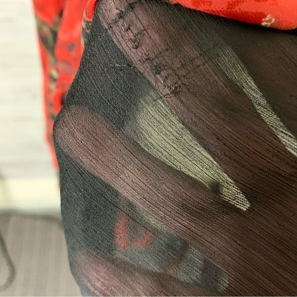 CROCUS Black Red Floral Chiffon Shift Dress Asymmetrical Lagen Look Free Size - Picture 11 of 12